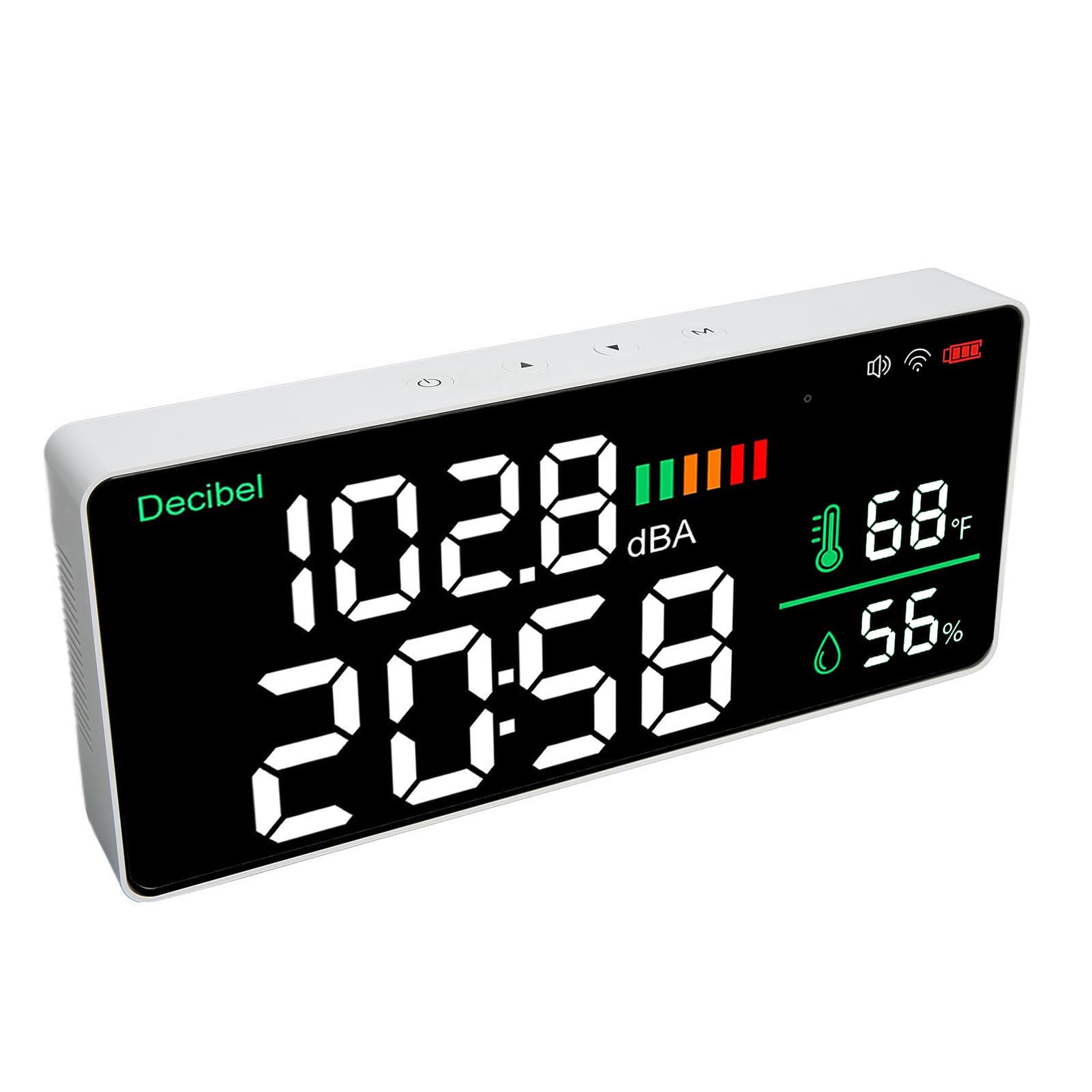 Dezibelmesser WiFi Wand Montiert 11 Zoll LED Temperaturfeuchtigkeitszeit Anzeigeschallmesser 4 in 1 Geräusch für Innenbereich