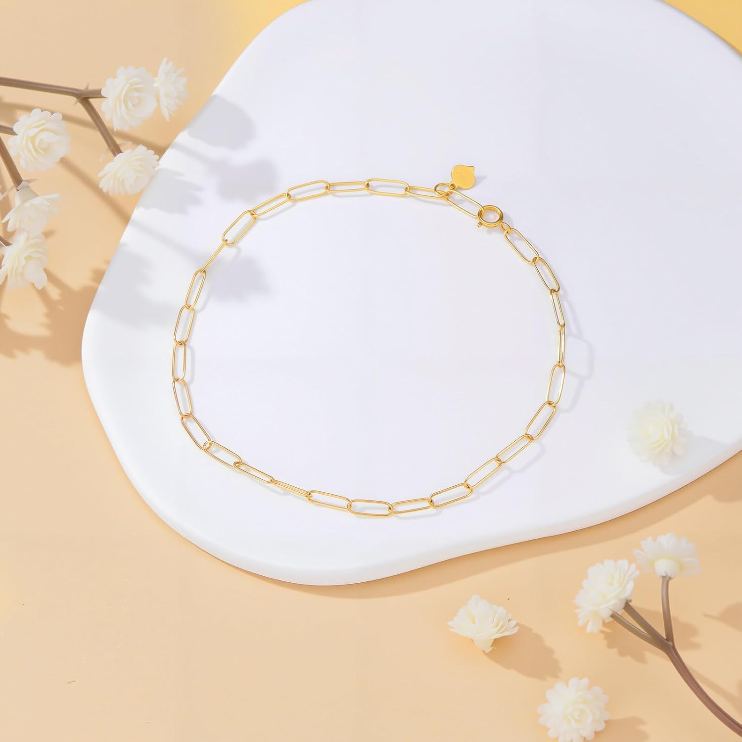 SISGEM Solid 18k Gold 3MM Paperclip Chain Bracelet for Women, Real 18 Karat Gold Jewelry Gifts for Her, 8 Inches Adjustable