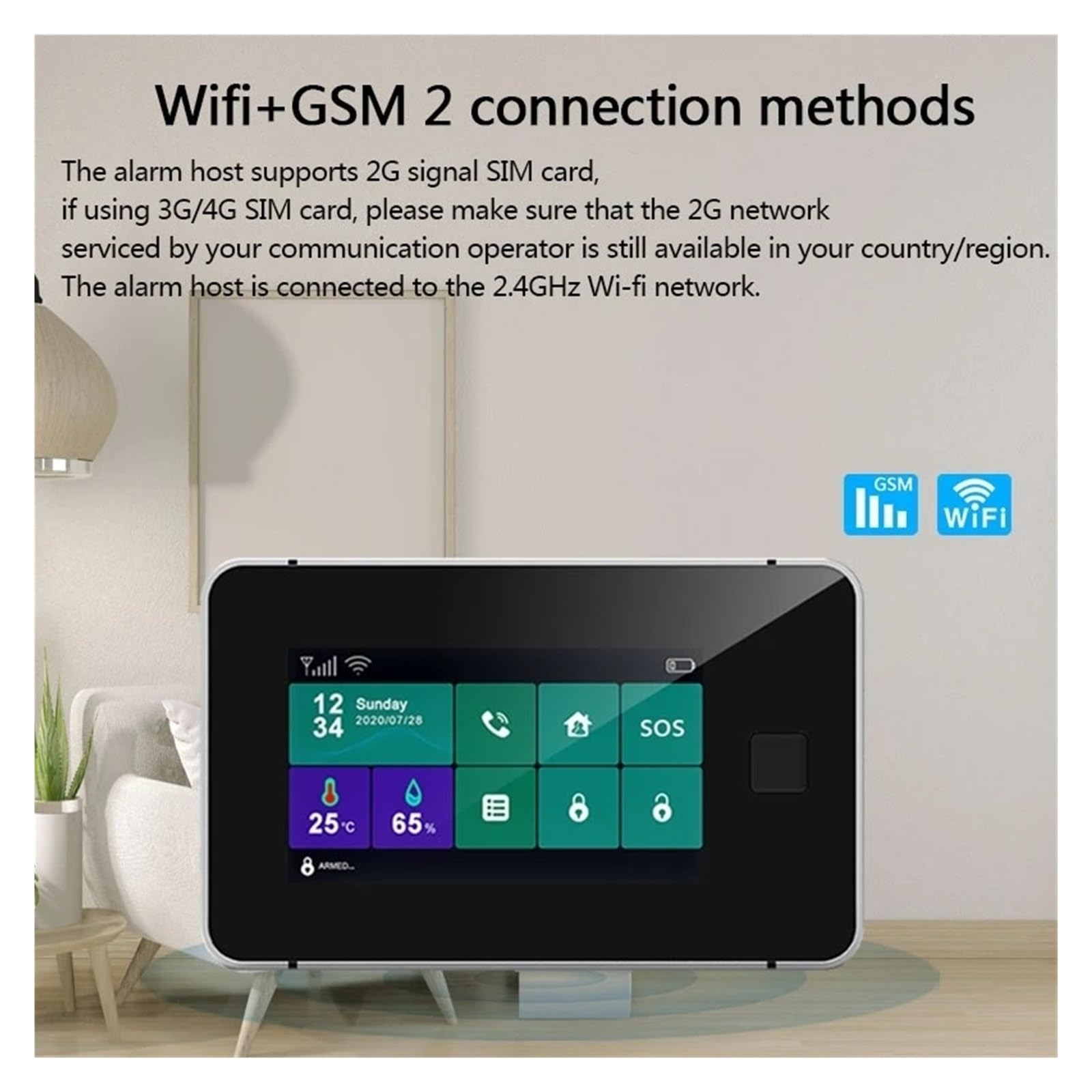 Inteligentny System Alarmowy Dla Domowego Hosta Alarmowego GSM Z Drzwiami I Czujnikiem Dymu Tuya Smart App Control Work Do domu i garażu(W8B2)