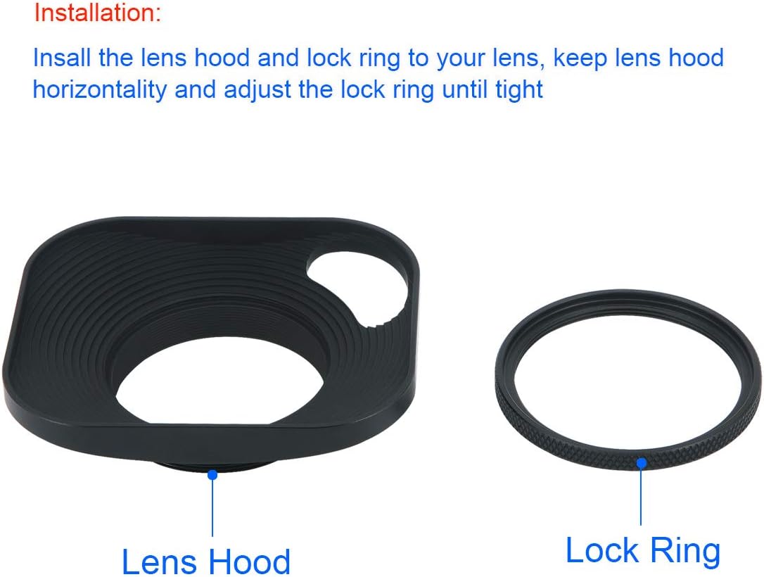 Haoge LH-B39P 39mm Square Metal Screw-in Lens Hood Hollow Out Designed with Cap for Leica Rangefinder Camera with 39mm E39 Filter Thread Lens Black