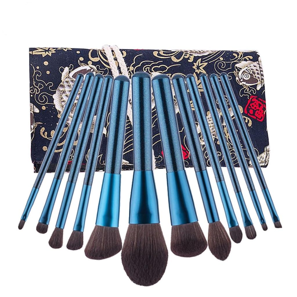 12 szt. Yulan zestaw pędzli do makijażu pędzel do różu pędzel do cieni do powiek Koi Fish Makeup Brush Storage Brush Bag