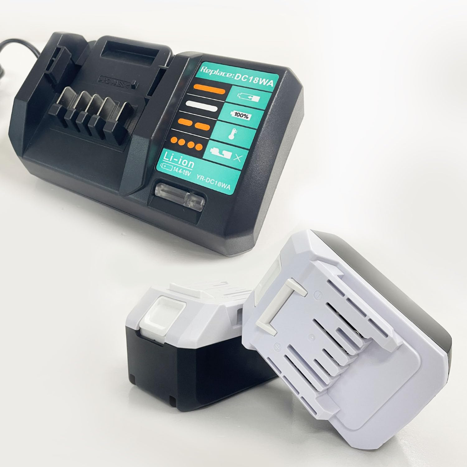 2X 18V 4.0Ah BL1813G BL1820G BL1815G Battery + Charger DC18WA 18V, Replace For Makita G-Series BL1811G 195608-4 Compatible with Makita HP457D TD127D DF457 JV183D DK18041 DK18015 UR180D