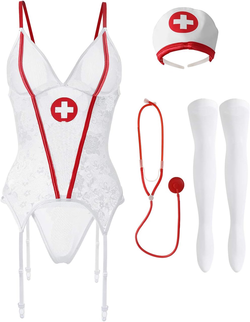 XSPICE Naughty Nurse Lingerie Costume Doctor Uniform Cosplay Outfit for Women with Stethoscope
