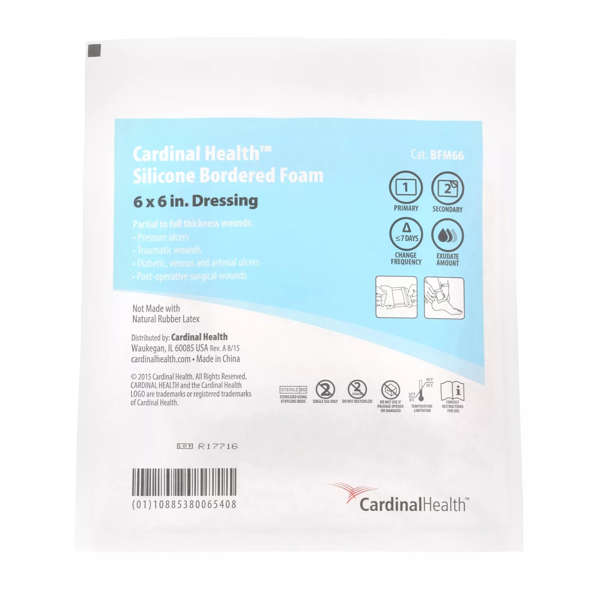 Cardinal Health™ Silicone Bordered Foam Dressing, 6 x 6IN, Case of of 5 Boxes of 10