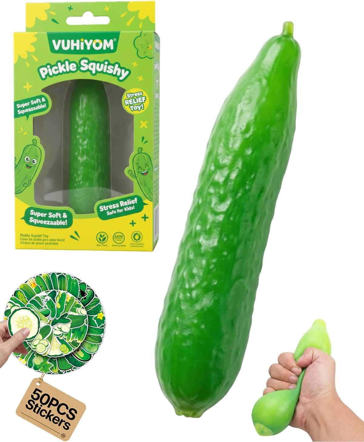 Pickle Squishy, 2026 Upgrade Giant Squishy Pickle, Jumbo Fidget Stress Toy, Soft Cucumber Sensory Squeeze Ball for Anxiety Relief, Slow Rise Relaxing Novelty Gift for Adults Kids(B#)
