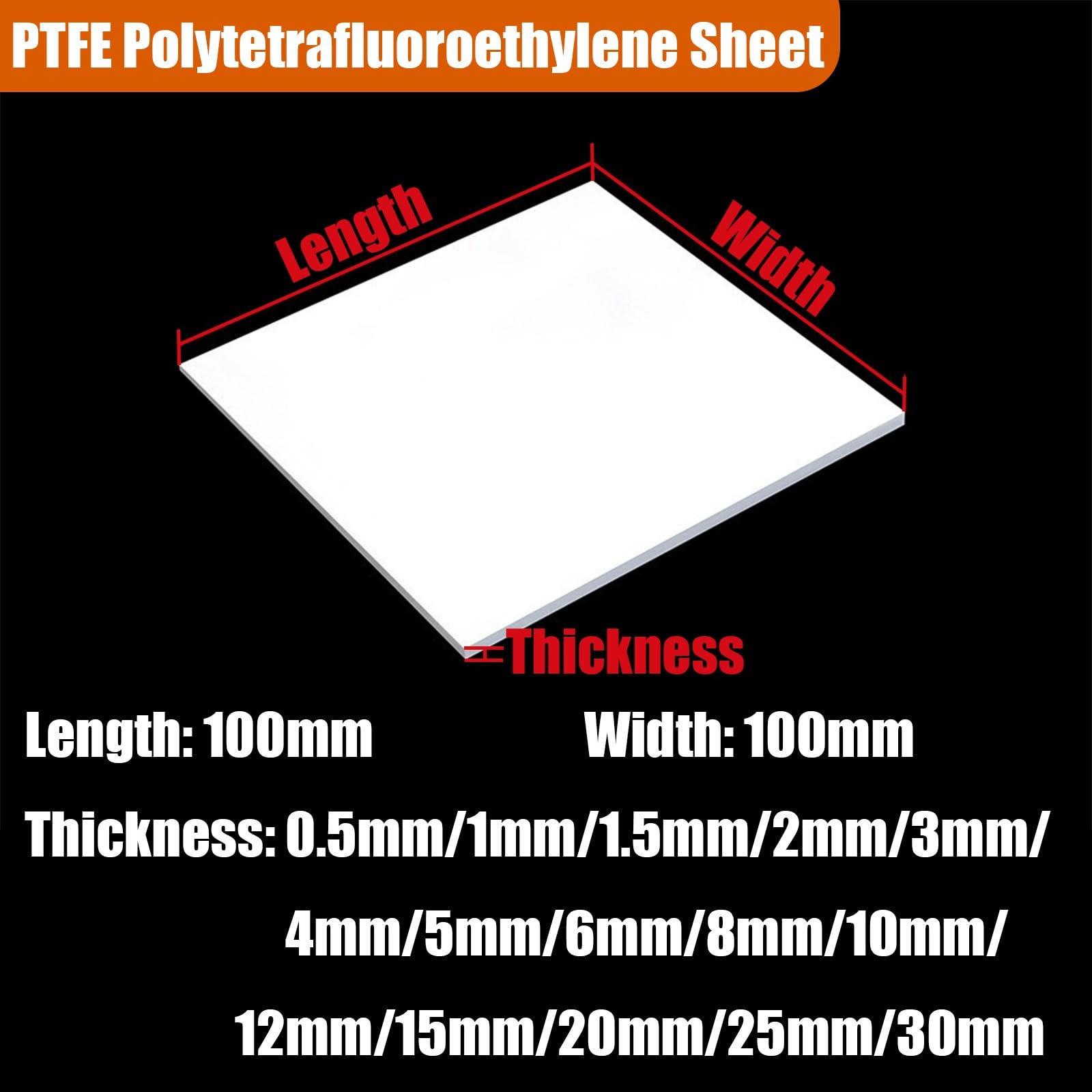 2 Szt. Arkusz PTFE 100mmx100mm Płyta Teflon Grubość 0.5mm-30mmBiała Plastikowa Nieprzywierająca Wysoka Temperatura Odporność Chemiczna Do Uszczelki Izolacja Przemysłowe Projekty DIY(100x100x30mm)