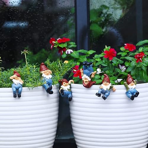 JARPSIRY Lot de 6 figurines de nains de jardin à suspendre en résine pour pot de fleurs et vase Cover