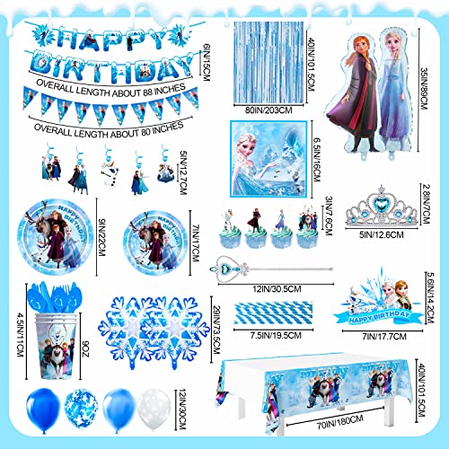 Fro-Zenn Birthday Party Supplies,145Pcs Fro-Zenn Party Decorations&Tableware Set-Fro-Zenn Party Plates Napkins Cups Tablecloth Balloons Banner Crown Wand Etc Fro-Zenn Birthday Decorations For Girls #TOP4
