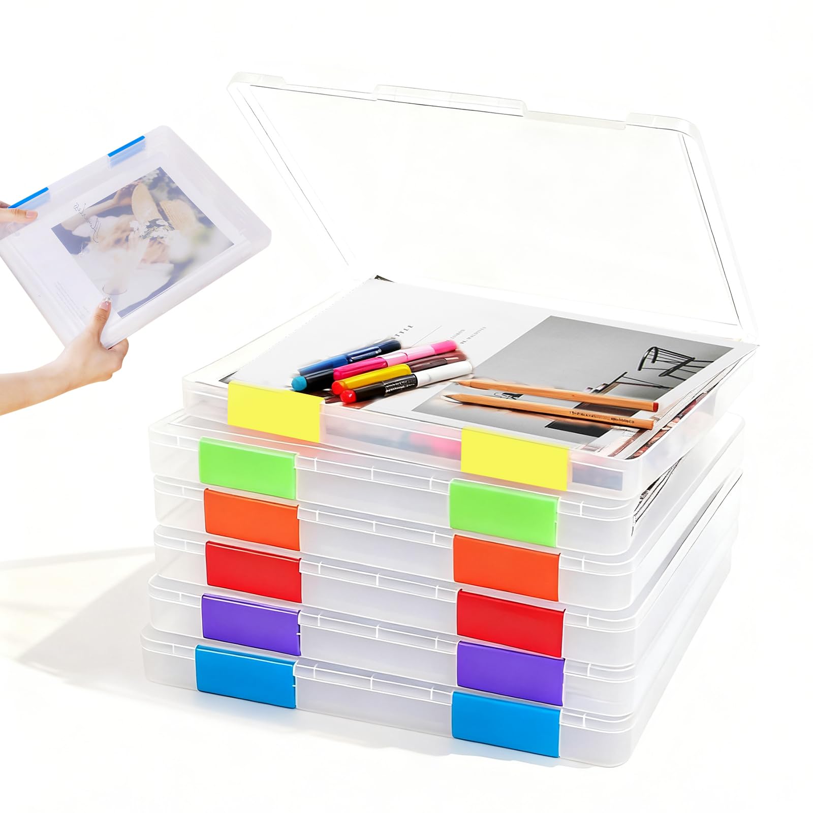 ZYETGH A4 File Box, 6 Pcs Paper Storage Boxes 30×23×2cm Clear Plastic File Storage Box Dustproof Document Holders A4 Storages Boxes with Lids Waterproof