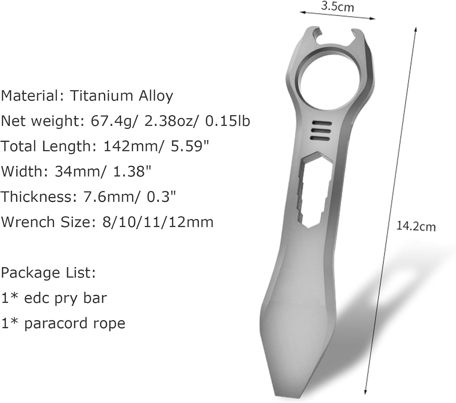 Hamans Titanium EDC Pry Bar Multi Tool Bottle Opener Nail Puller Crowbar Wrench Screwdriver Compact Size EDC Multi Tool
