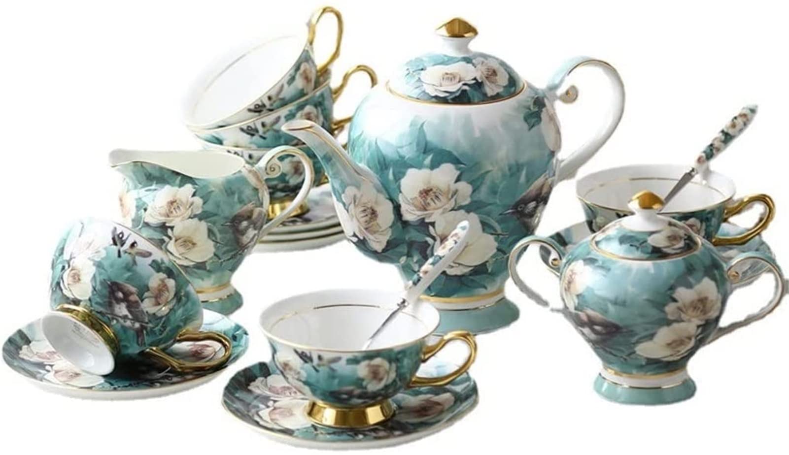YNIYUJKL Bone China Coffee Set Cup And Saucer Set Pastoral Style Flower And Bird Teacup Afternoon Tea Set Housewarming Wedding Souvenir