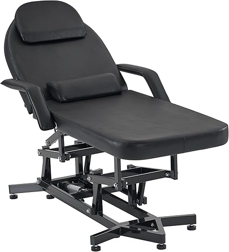 BarberPub Mesa de masaje eléctrica Silla de tatuaje para cliente Silla de masaje ajustable en altura con almohada Reposacabezas Equipo de salón y