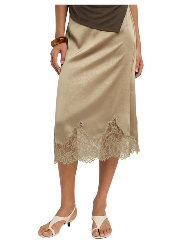 MakeMeChic Womens Lace Midi Skirt High Waist Fishtail Elegant Slip Skirts