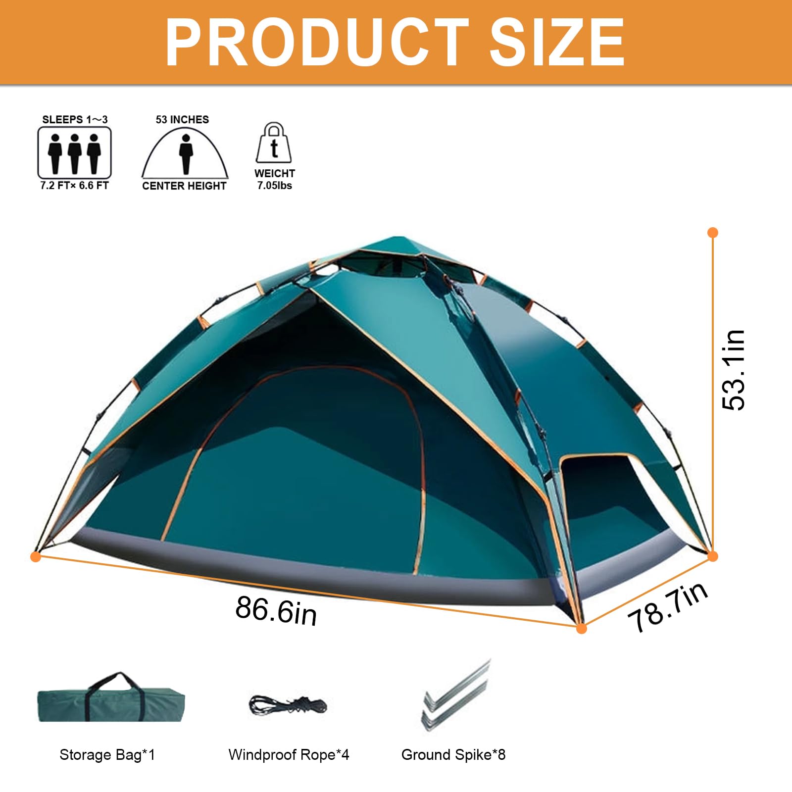 Camping Tent, Pop-up Tent Familie Camping Tent 2-3 Persoons Instant Tent Automatische Tent met 2 Vensters, Waterdicht Winddicht Draagbare Camping Tent voor Kamperen Wandelen Backpacken Tent