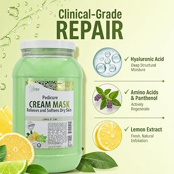 SPA REDI Lemon Pedicure Massage Cream & Foot Mask Hyaluronic Acid, Amino Acids & Panthenol for Cracked Heels & Dry Skin | Paraben-Free, Silicone-Free, Cruelty-Free | Made in USA | 128 oz