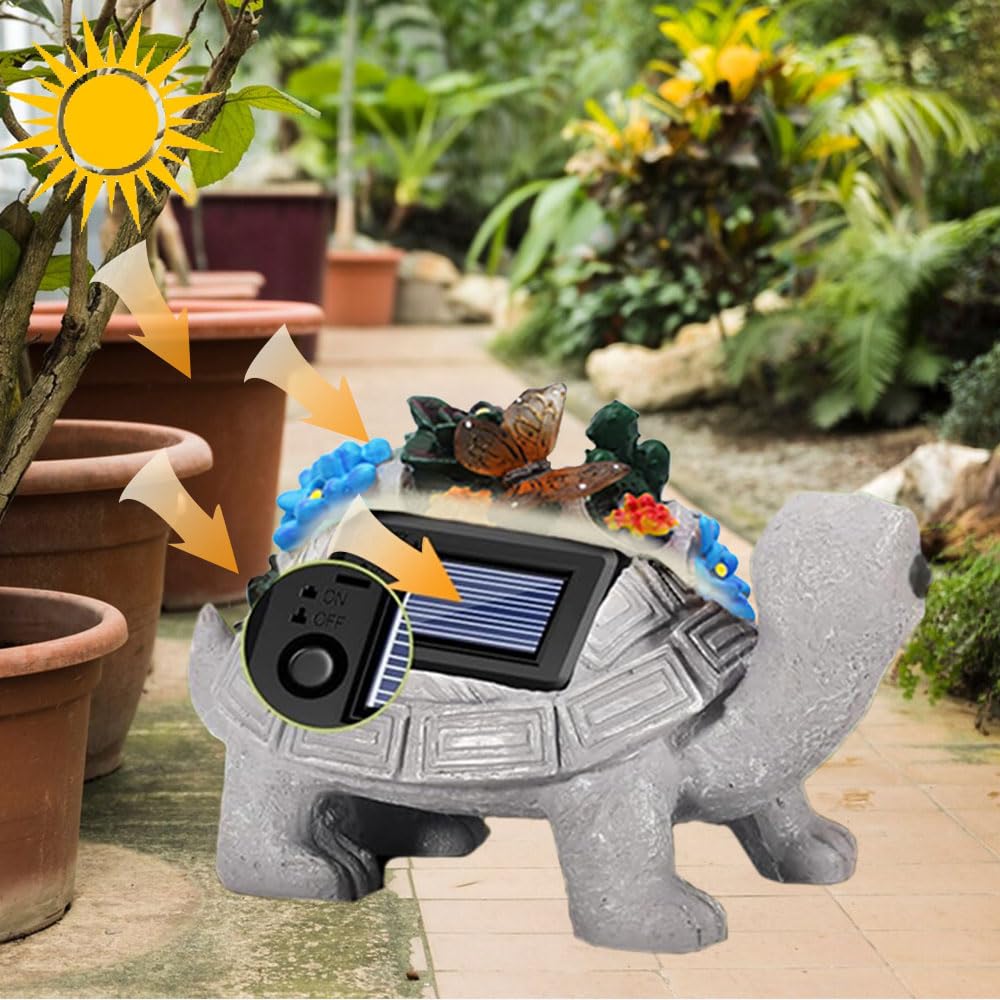 Voarge Solar Garden Decoration for Outdoors Solar Garden Figures Turtle with Succulents and 7 LED Lights, for Patio Balcony - Image 3