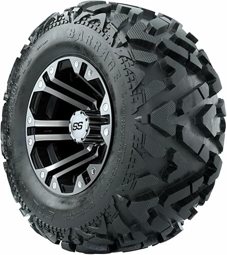 Miniatura 4 de GTW Combo de ruedas y neumáticos para carrito de golf de 10 pulgadas  GTW Specter mecanizadasruedas negras en neumáticos de barro de 20 x 10-10