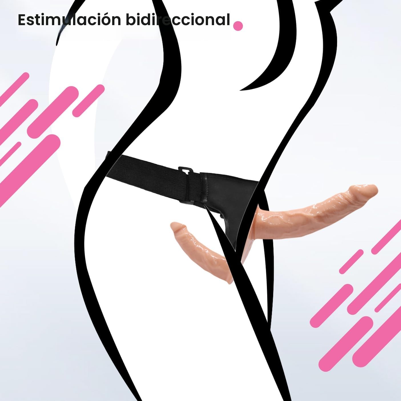 Doble dildo FOPS realista con arnés ajustable Strap-On - 13,5 cm & 10,2cm doble dildo para mujeres y parejas Material TPR flexible, diseño realista strap-on para lesbianas y parejas D42