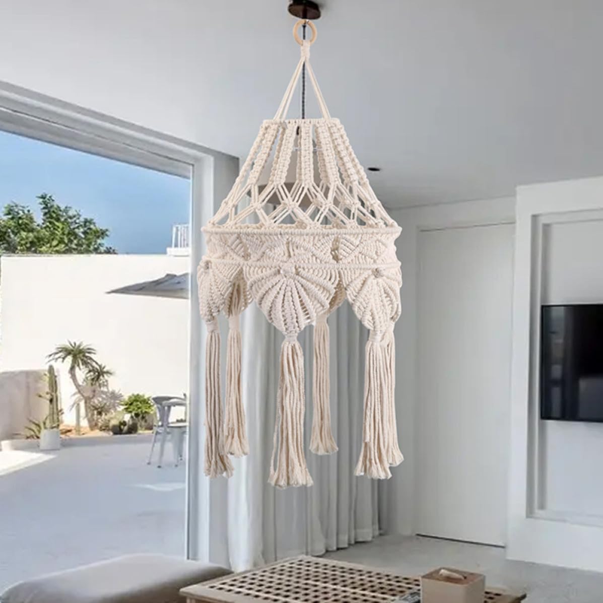 GANAZONO Coprilampada Intrecciato in Stile Boho Corda di Cotone, Paralume per Lampada a Sospensione, Adatto per Matrimoni e Decorazioni di Feste Stili multipli