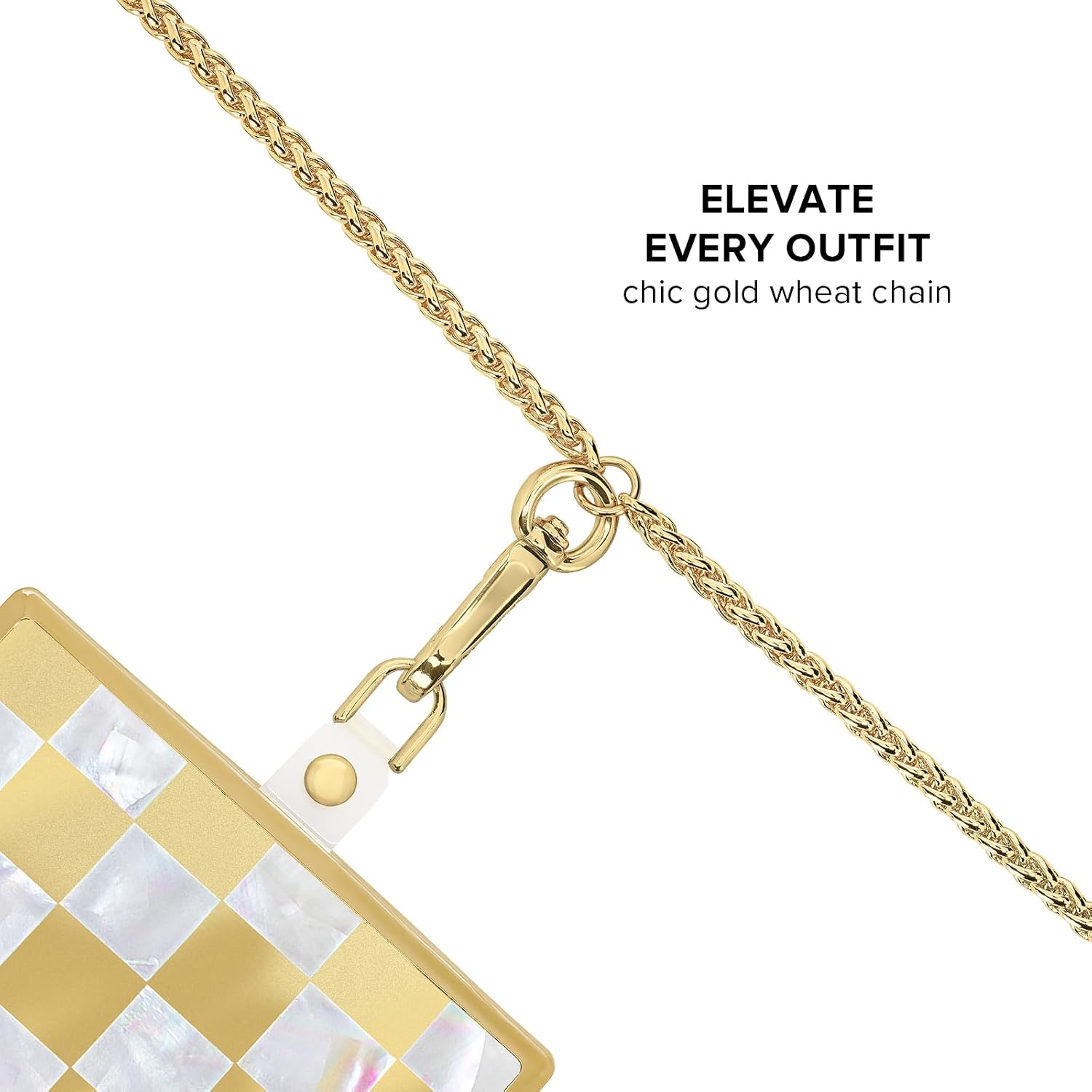 FLAUNT Crossbody Phone Chain - Detachable Anchor Card Neck Phone Lanyard - Easy to Clip On - Gold Wheat Chain