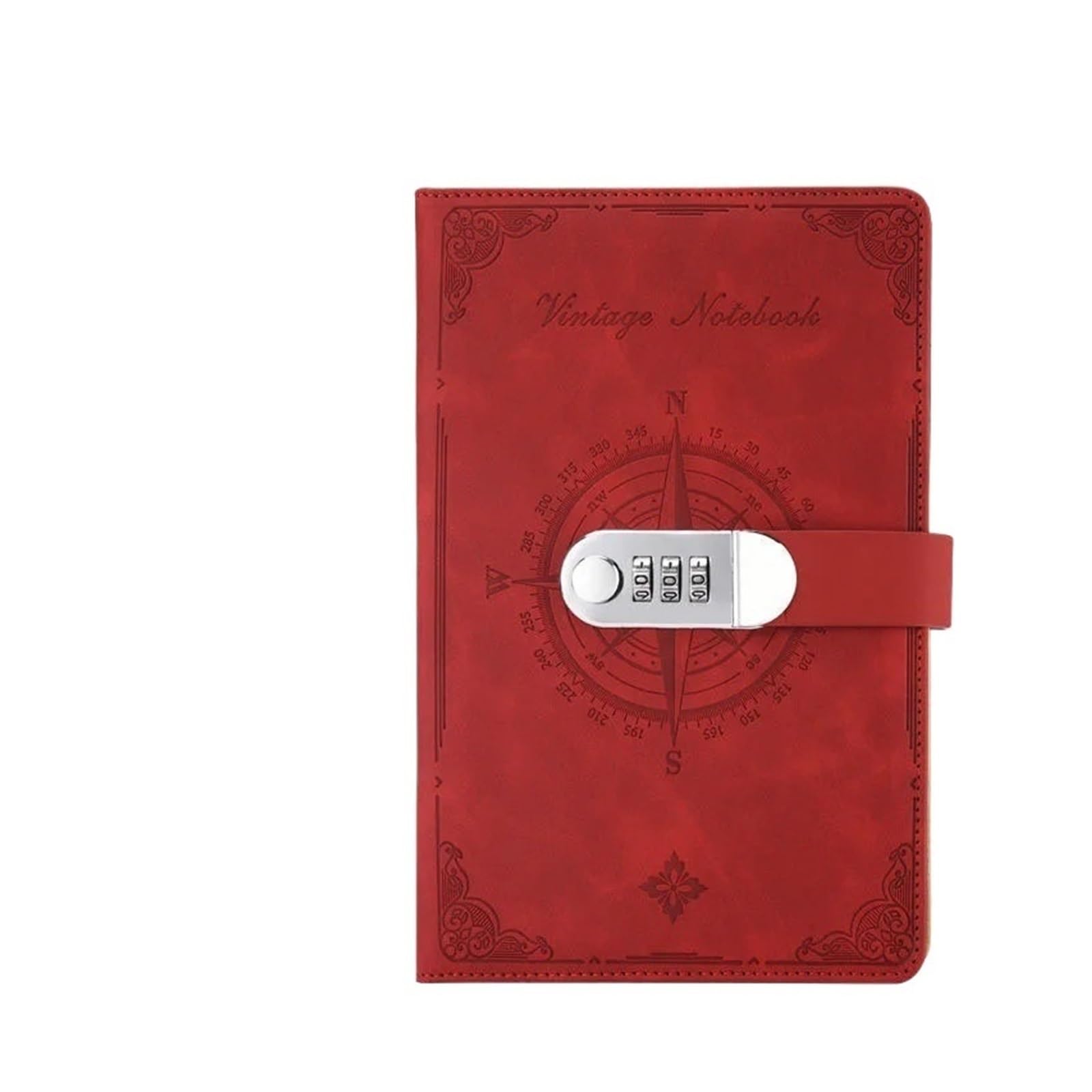 Notizbuch, A5, 200 Seiten, Retro-Passwortbuch mit Schloss, Tagebuch, Ordner, verdickt, kreatives Handbuch, Studenten-Notizblock, Schreibwaren für Studium, Arbeit (schwarz) (rot)