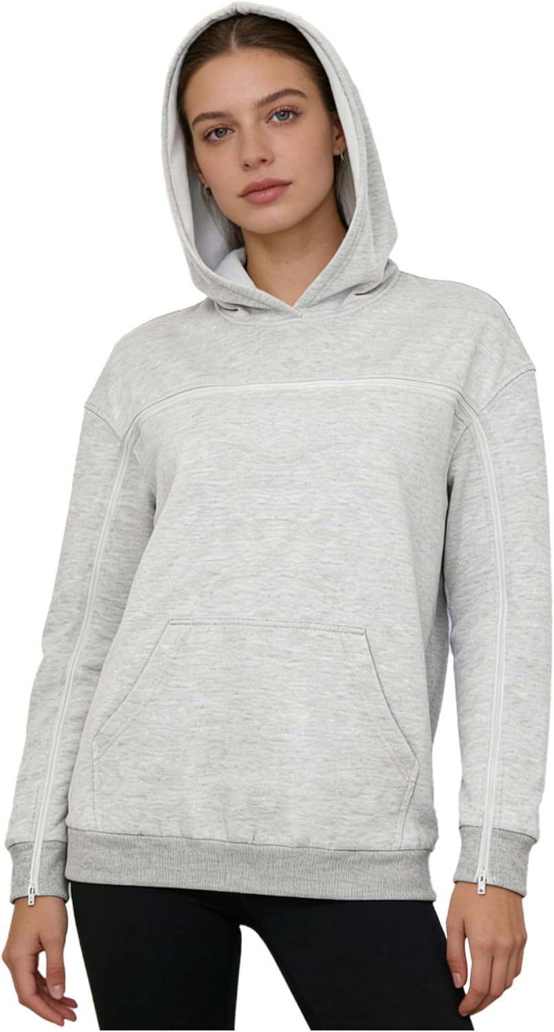 JEATHA Women's Open Front Post-surgery Shirt Adjustable Side Sleeve Zip Up for Arm Injury Recovery