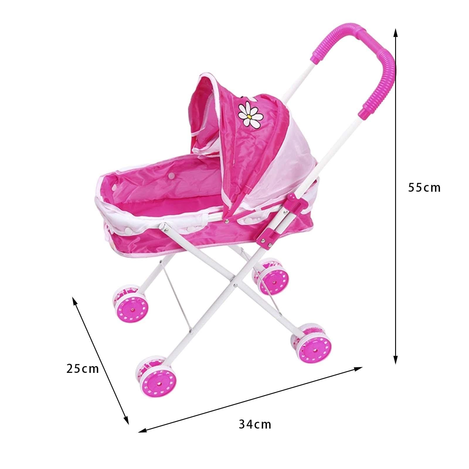 Poussette Miniature Pliable Pour Poupée – Jouet De Rôle Réaliste – Fer Et ABS – 4 Couleurs – Cadeau Enfant