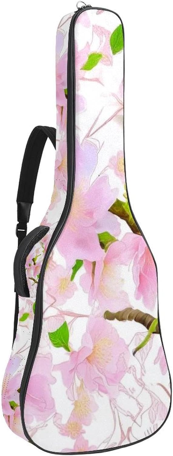 Cherry Blossom Aesthetics Guitar Bag 40 41 42 In 2 Pockets Guitar Case Waterproof Guitar Case Resistent Oxford Cloth 0.4 In Extra Thick Sponge Padded for Acoustic Guitar