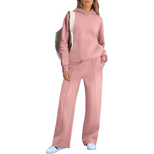 Caracilia Women's 2 Piece Outfits Sweatsuit Sets Oversized Hoodies Wide Leg Sweatpant Tracksuit 2024 Fall Matching Lounge Set