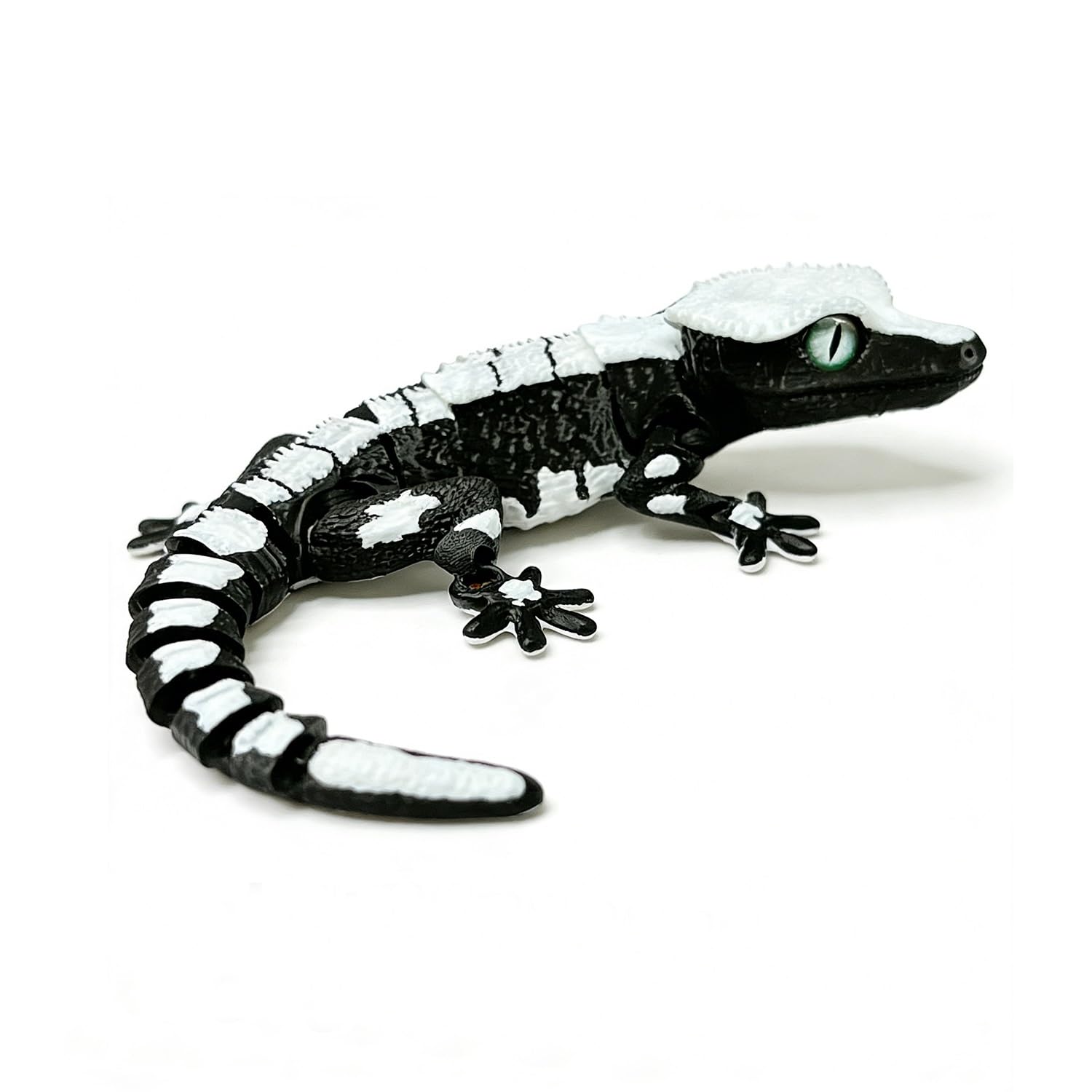 Quesardens 3D Printed Articulated Crested Gecko Figurine – Realistic Reptile Ornaments with Movable Joints, Stress Relief Desk Decor, Gift for Gecko Lovers & Collectors(Black)