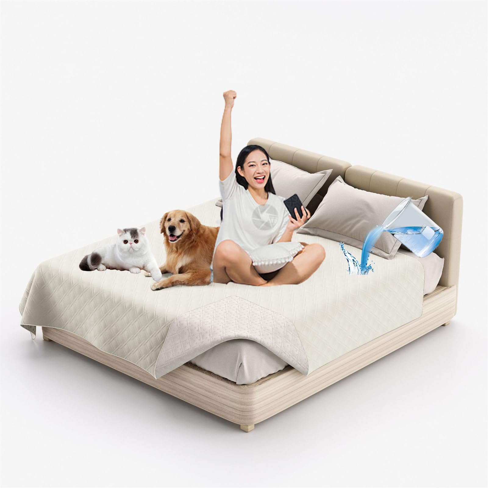 Waterproof Blanket Dog Bed Cover Non Slip Large Sofa Cover Incontinence Mattress Protectors Puppy Blankets Anti Scratches Dirty for Bed Sofa Furniture (173 x 208 cm/68 x 82 in,Lvory) — image 1