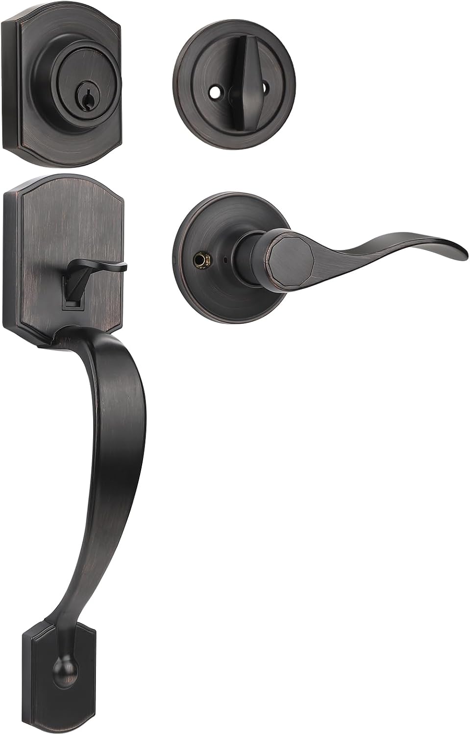 Probrico Exterior Door Lock Set Oil Rubbed Bronze Front Door Lock Set, Entry Door Locksets with Deadbolt Single Cylinder Front Door Handle and Deadbolt Set, 1 Set