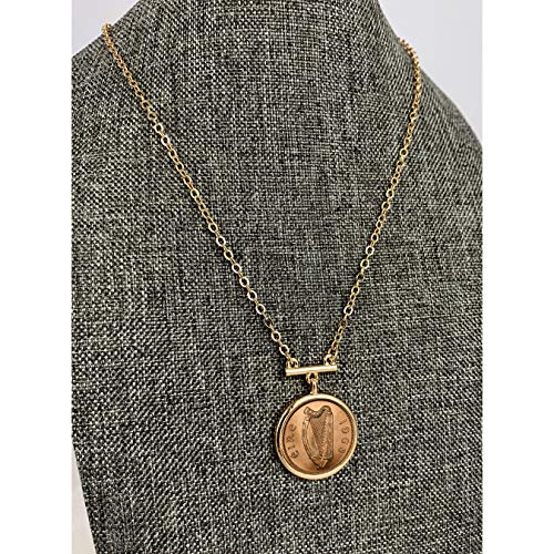 American Coin Treasures Irish Penny Coin Pendant Bar Necklace | Goldtone Flat Cable | 18 Inch 3 Inch Extender with Lobster Claw Clasp | Certificate of Authenticity2