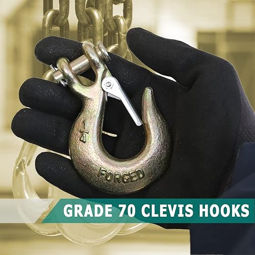 Miniatura 6 de Paquete de 2 cadenas de seguridad para remolque tipo bóxer de 14 x 35 pulgadas, cadena de transporte de grado 70 con gancho para horquilla