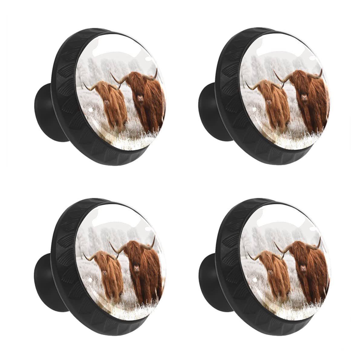 Mehom One Color 4 Pcs Crystal Glass Cabinet Drawer Knob,Highland Cow Round Drawer Knobs Kitchen Cabinets Dresser Cupboard Wardrobe Unique Pulls Handles