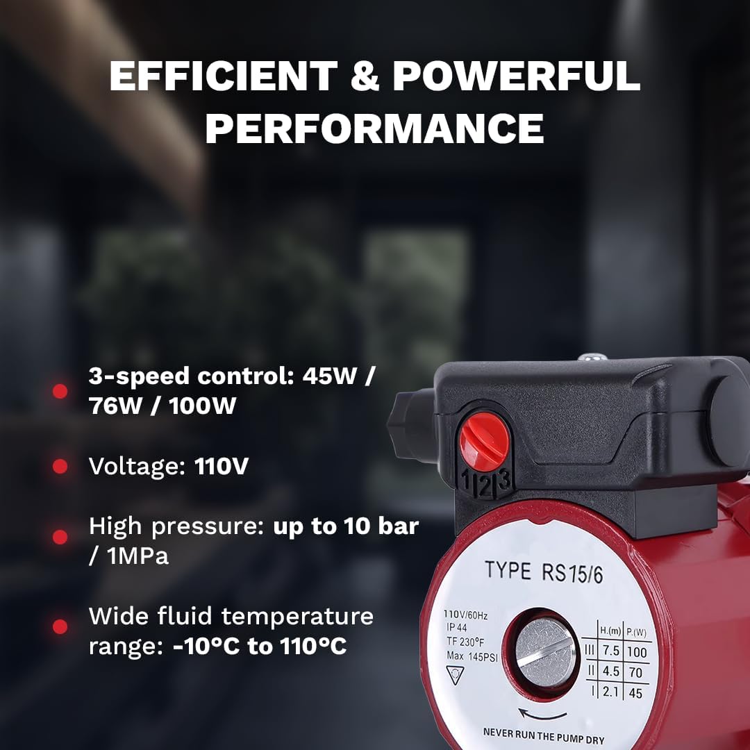 110V 130W Water Pressure Booster Pump 3-Speed Cast Iron Hot Water Circulation Recirculating Pump 3/4 NPT for Floor Boiler Hot Water Heater System (RS15/6-130 Red)