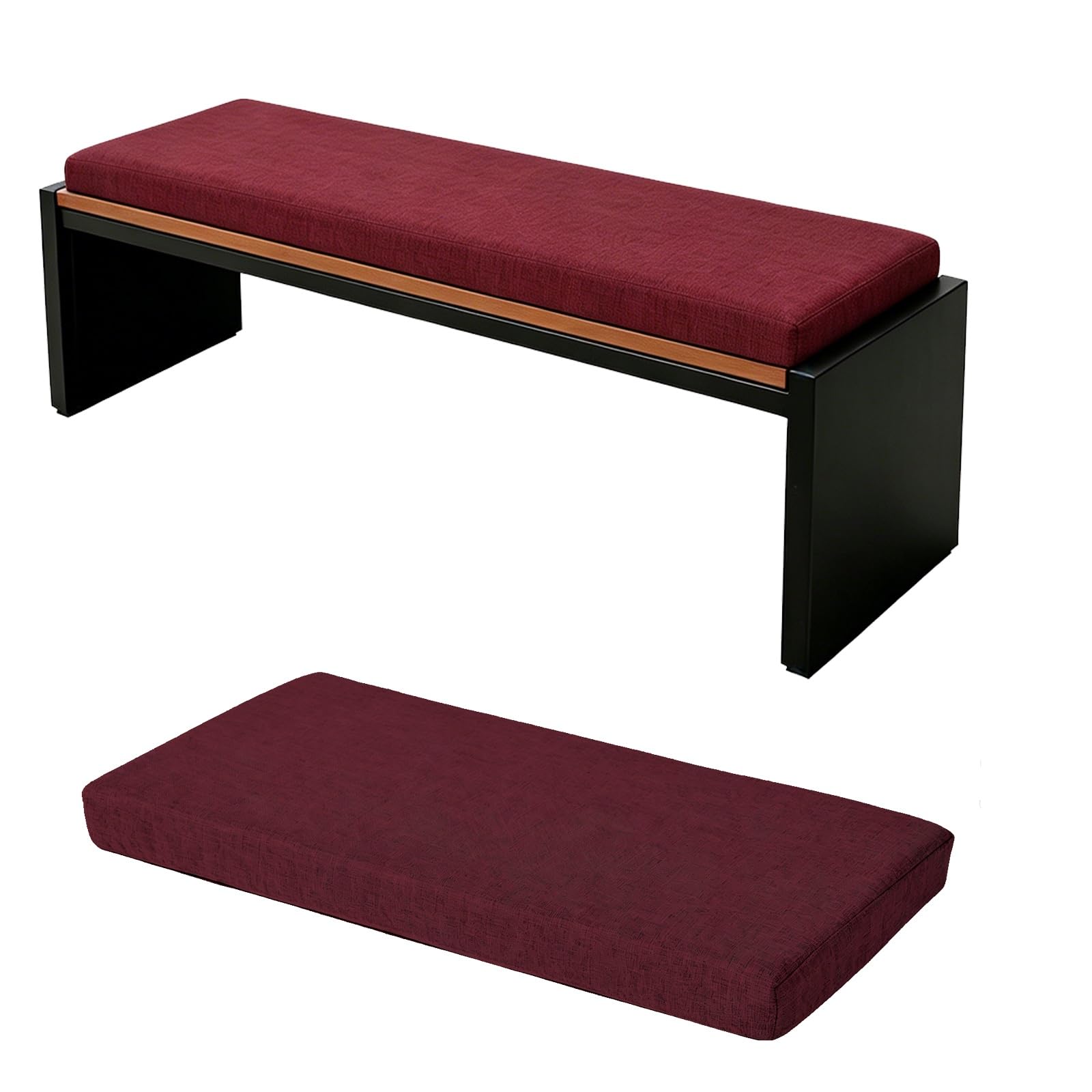 TRQQWEQQ Bench Cushion for Indoor/Outdoor 3cm Thick Chenille Non-Slip Furniture Replacement Cushion Washable Swing Bench Cushions with Zipper for Patio Garden Porch(Burgundy,12x72in)