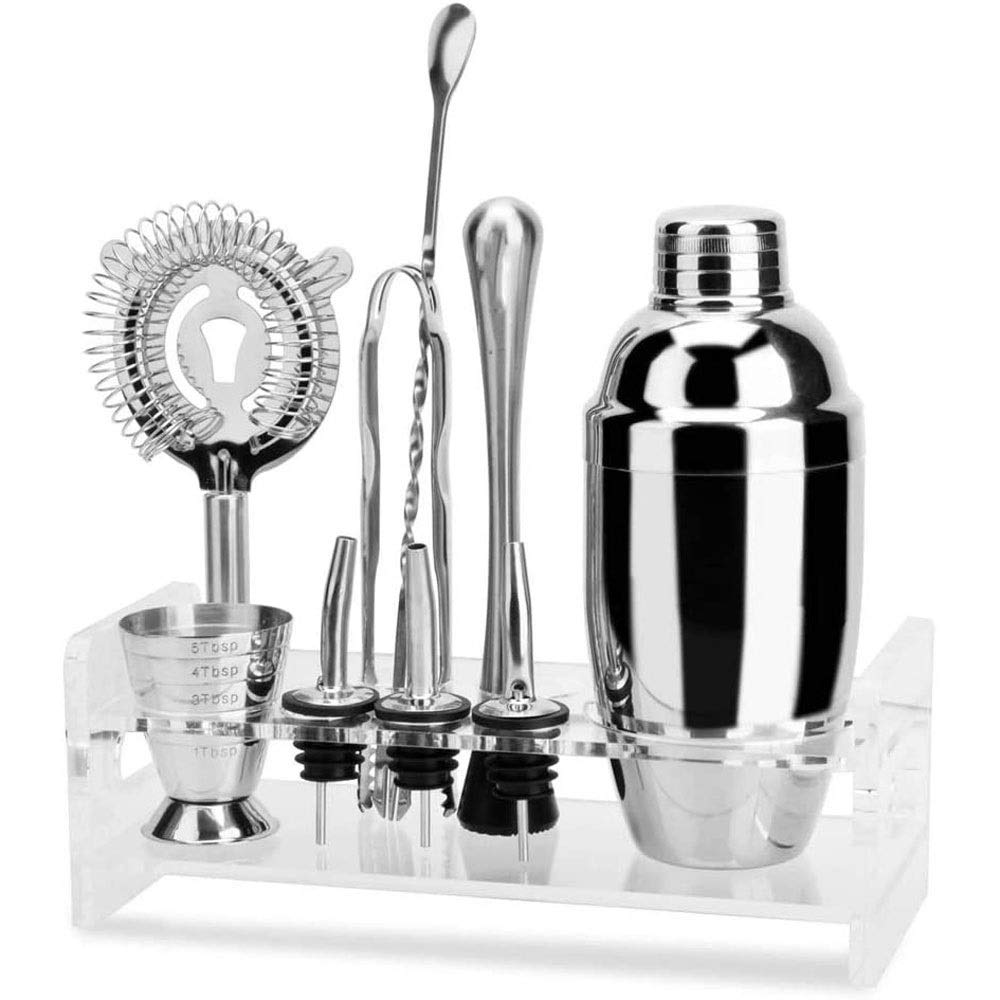 Kit de barman de 10 pièces avec support rustique - Set de cocktail Shaker Cocktail Ensemble de kit de cocktail - Kit de barre Premium pour un kit de cocktail amusant Cadeau - Ensemble de barman