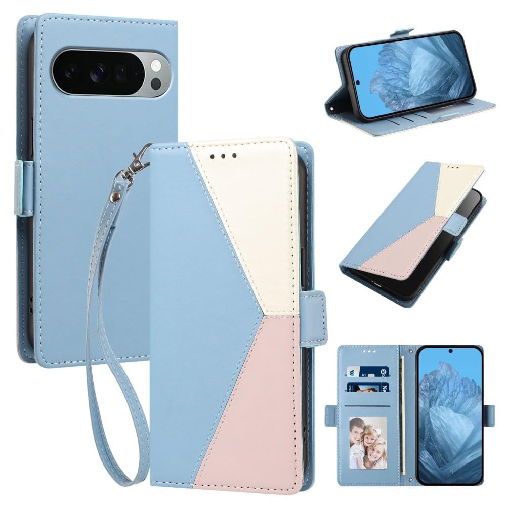 Generic Étui compatible avec Google Pixel 5 XL/Pixel 4A 5G (couleur : bleu clair) Étui portefeuille à rabat en cuir, motif latéral magnétique