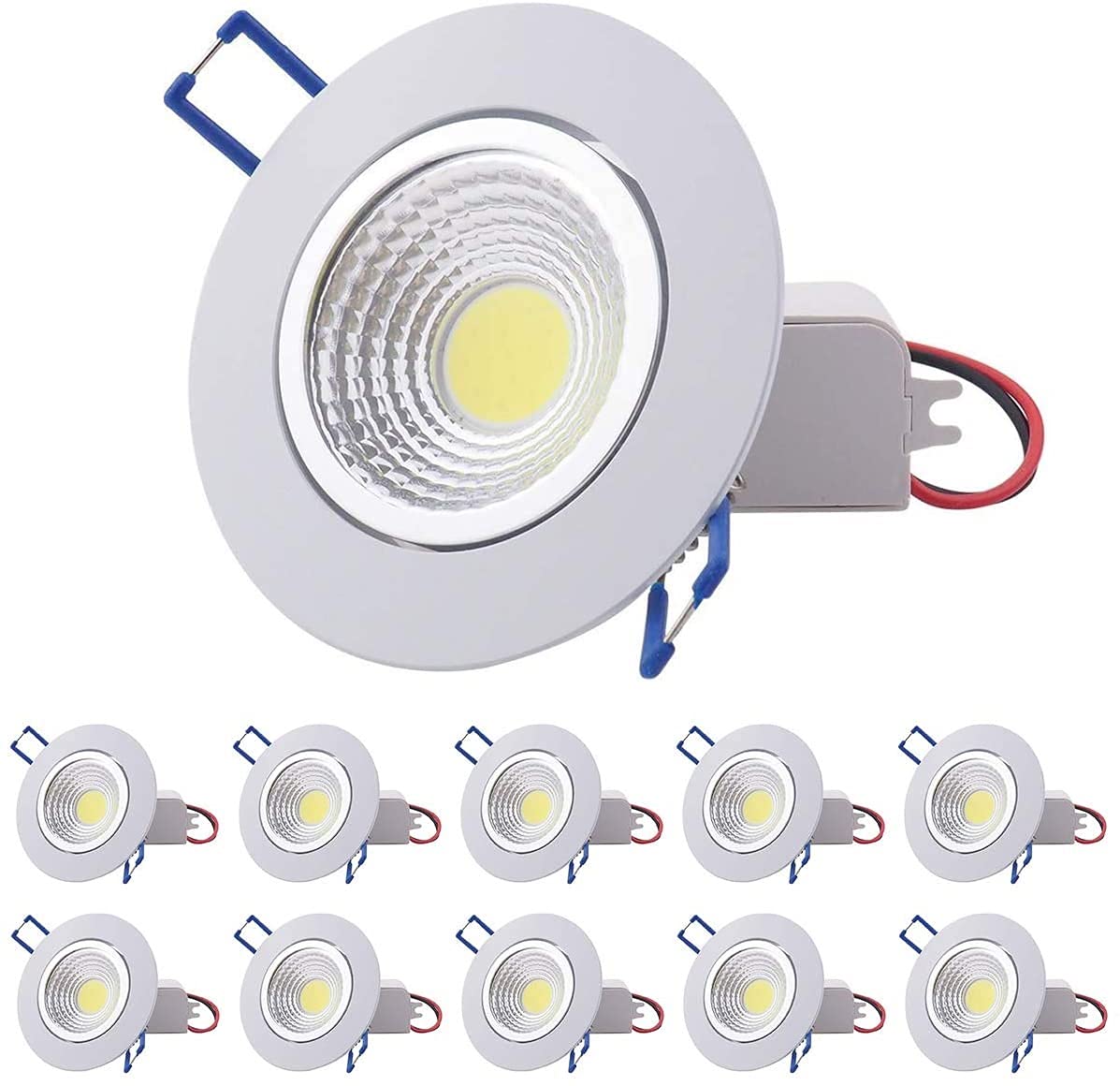 KOINEN Recessed ceiling lights,Downlight cover,10 Pack Panel Lights, Spotlights Downlights COB Ceiling Light, 7W Dimmable Recessed Downlight,2900-3100K 86-220V Spotlight Kit with Driver 60degrees,
