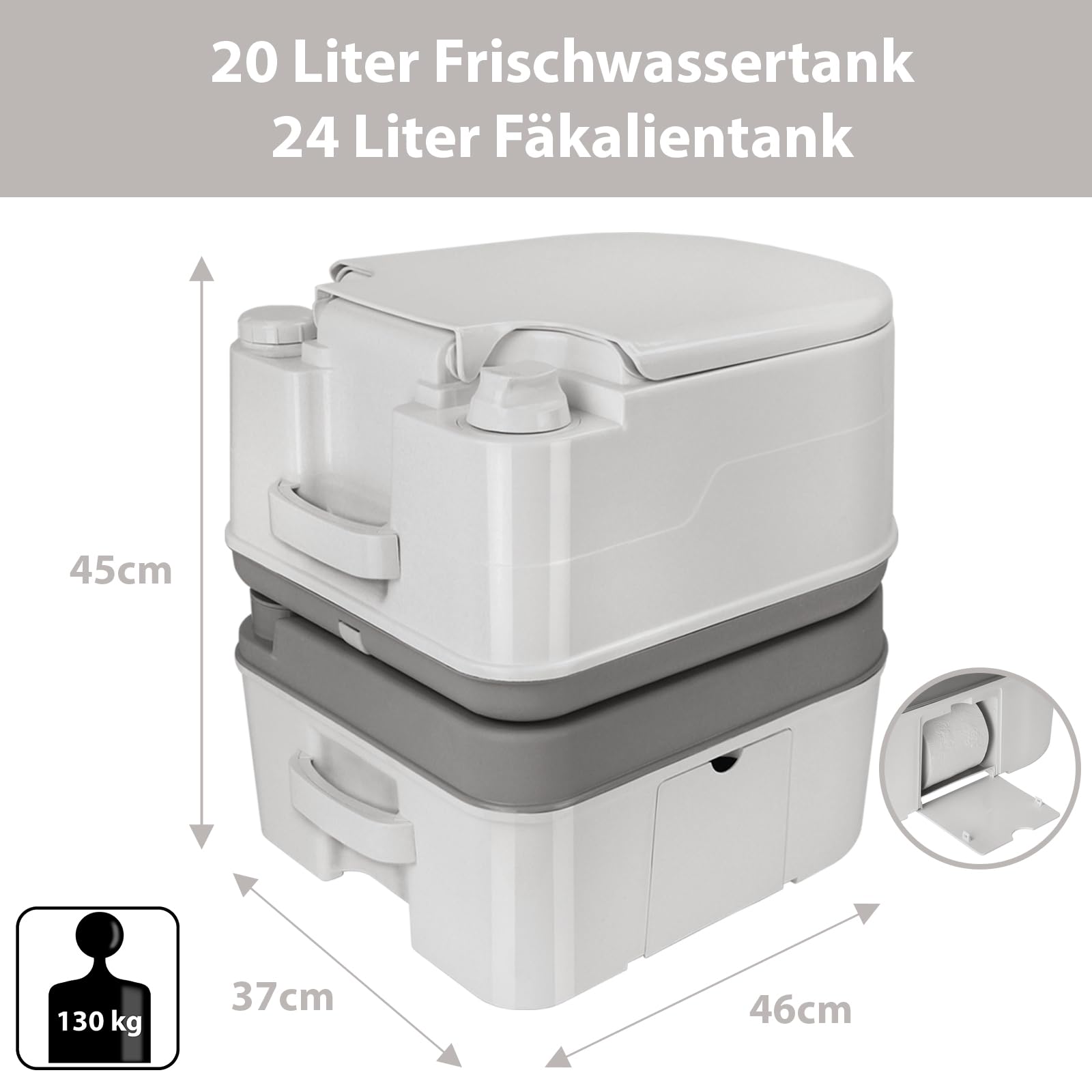 Montafox Campingtoilette 24 Liter inklusive Reinigungsspritze tragbare Chemietoilette Camping WC Varianten:WC + Reinigungsspritze