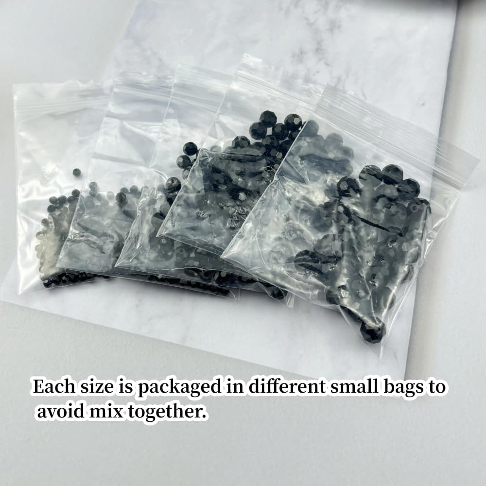 480pcs Crystal Glass Beads 3mm 4mm 6mm 8mm 10mm Round Faceted Glass Spacer Beads for Bracelets Necklace Earring DIY Jewelry Making Craft(Black) - Image 3