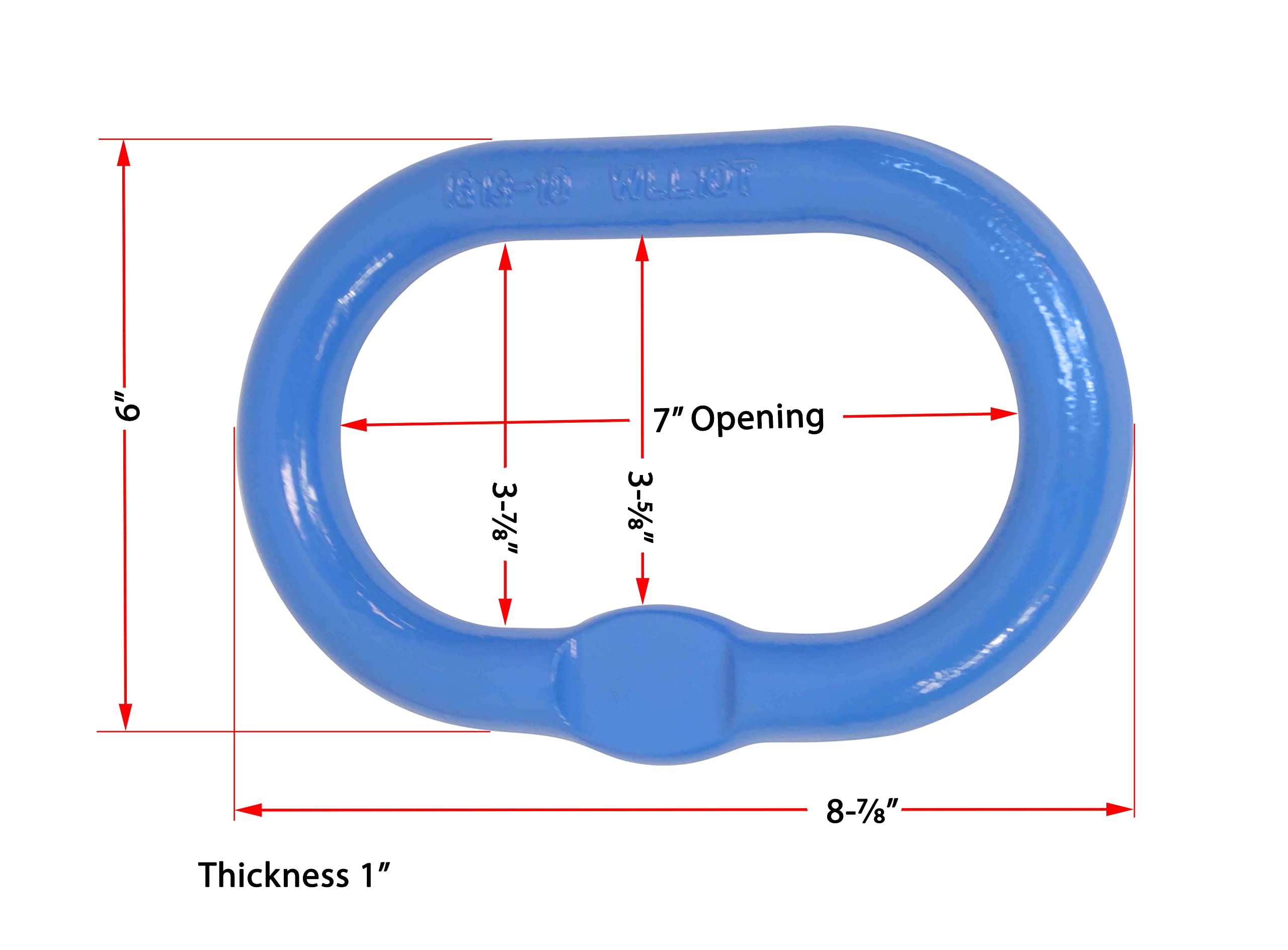 Mytee Products (2 Pack 1 Inch Oblong Master Link for Chain & Wire Rope, Grade 100 - WLL 22,000 Lbs (10 Tons), Blue - 4:1 Safety Factor - Alloy Steel, Heavy-Duty, Oval Master Link Ring for Lifting