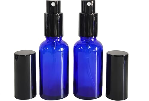 Miniatura 3 de Paquete de 12 botellas de vidrio azul de 1 onza para aceites esenciales, botella pequeña de espray de niebla fina, recargable para perfumes, viajes,