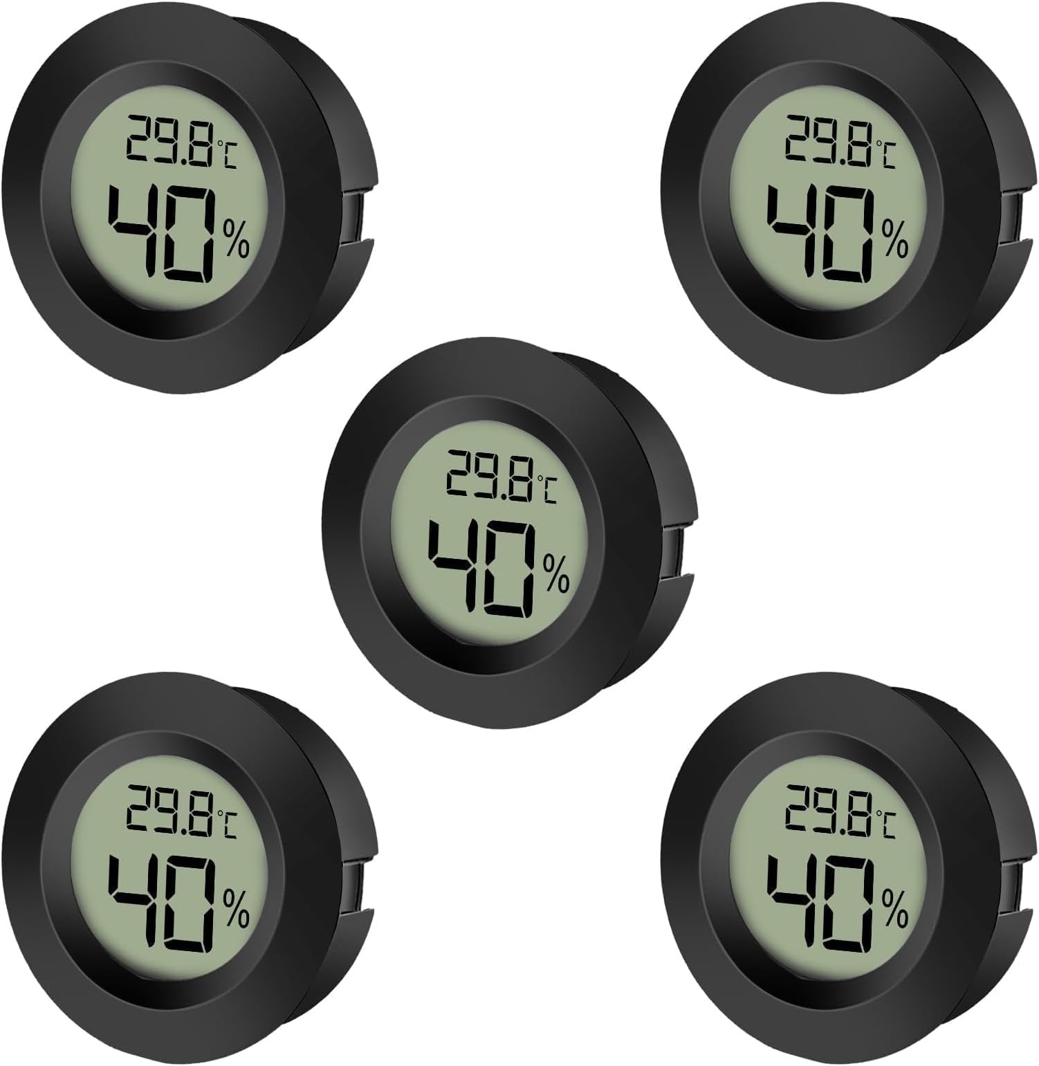 EEEKit 5-Pack LCD Digital Hygrometer Thermometer, Humidity Meter Temperature Gauge for Indoor Greenhouse, Black Round