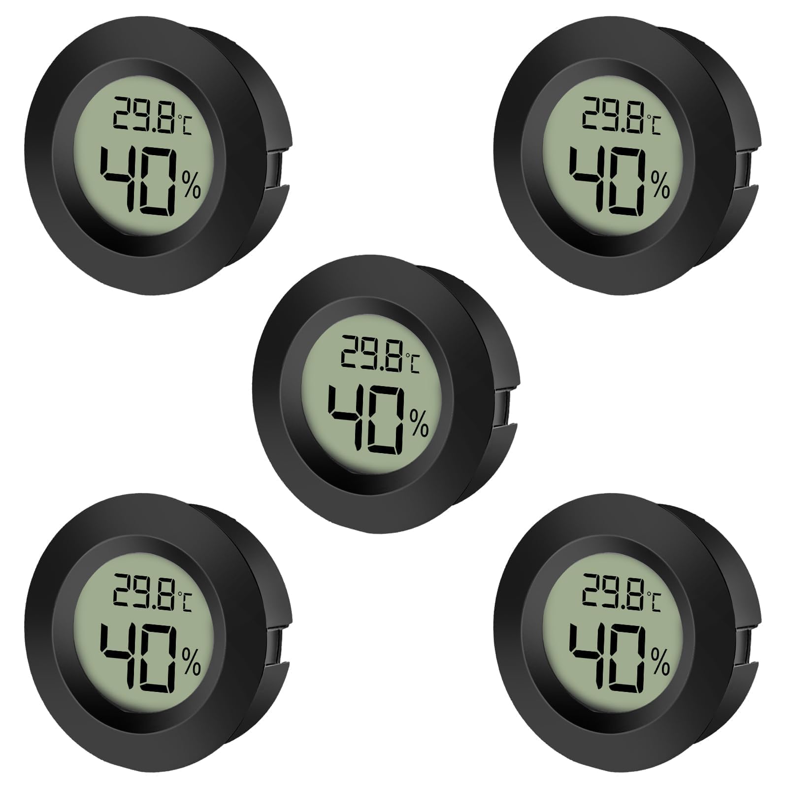 5-Pack LCD Digital Hygrometer Thermometer, Humidity Meter Temperature Gauge for Indoor Greenhouse, Black Round