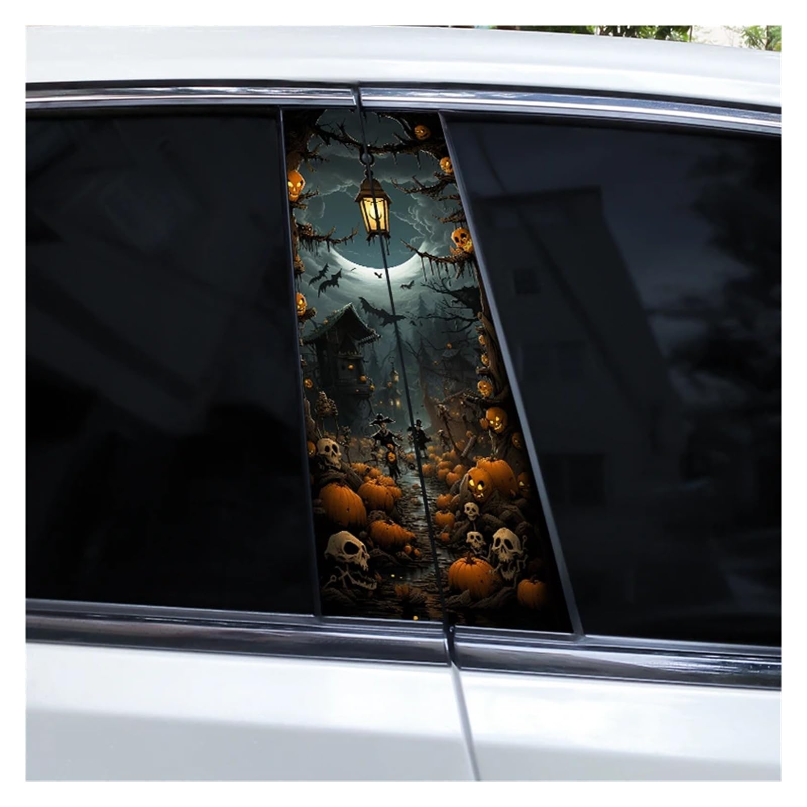 Car Side Decals 2pcs Horror Skull Stickers Halloween Car B-Pillar DIY Decorative Window Pillar Vinyl Decal(Style I)