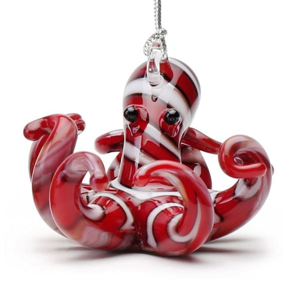Glassdelights Ornament or Figurine, Striped Octopus, Red