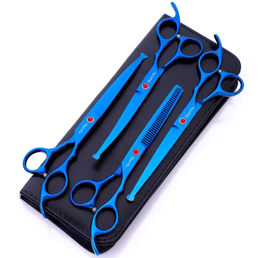 Set di Forbici per toelettatura Animali Domestici Forbici per Animali Domestici 4 Pezzi Forbici per toelettatura Cani con Lama in Acciaio Inossidabile con Punta Tonda Forbici Superiori dritte Forbici