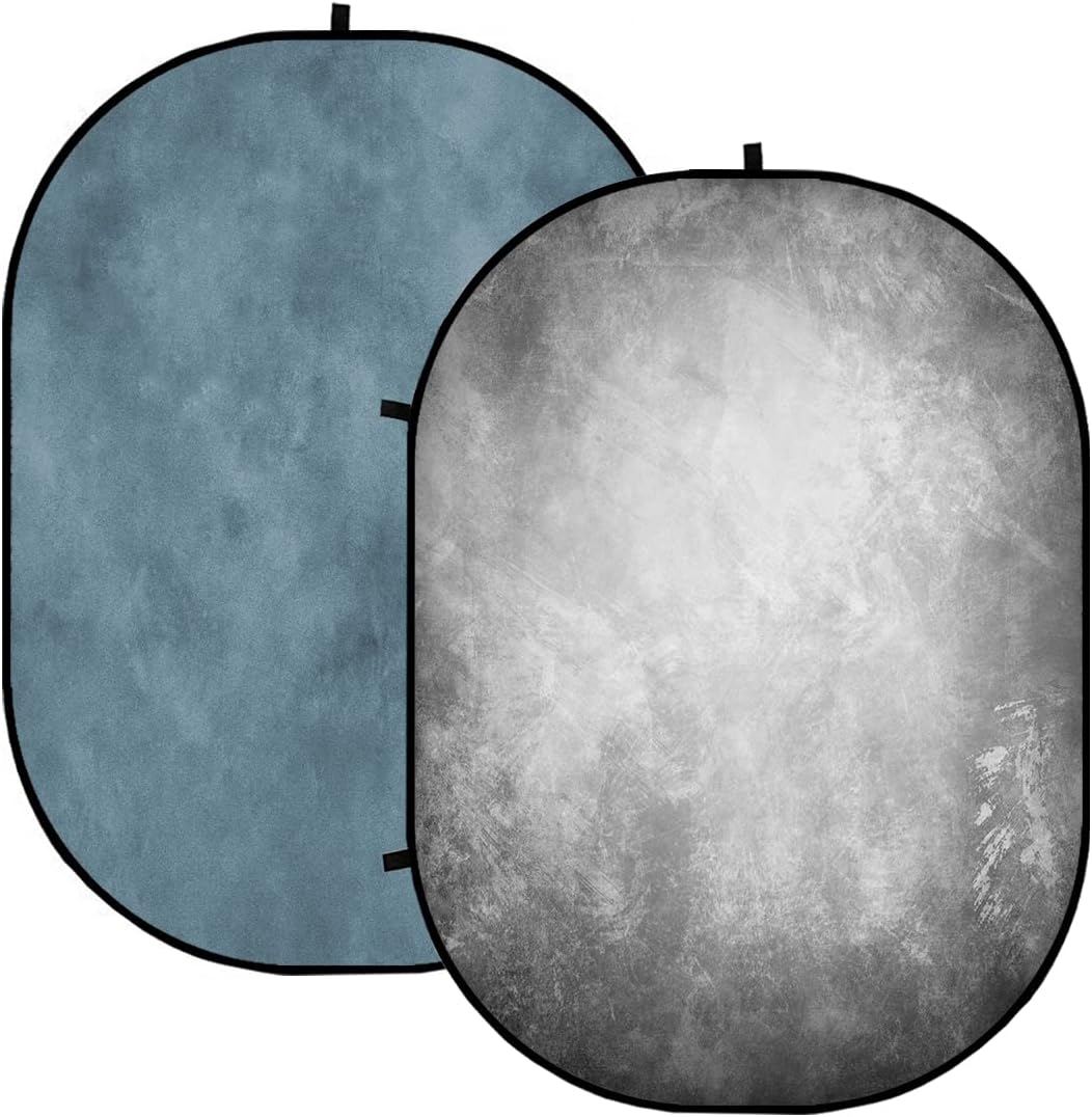 Kate Collapsible Backdrop Double Side Backdrops Grey/Blue Retro Professional Pop up Background for Photography, 5x6.5ft